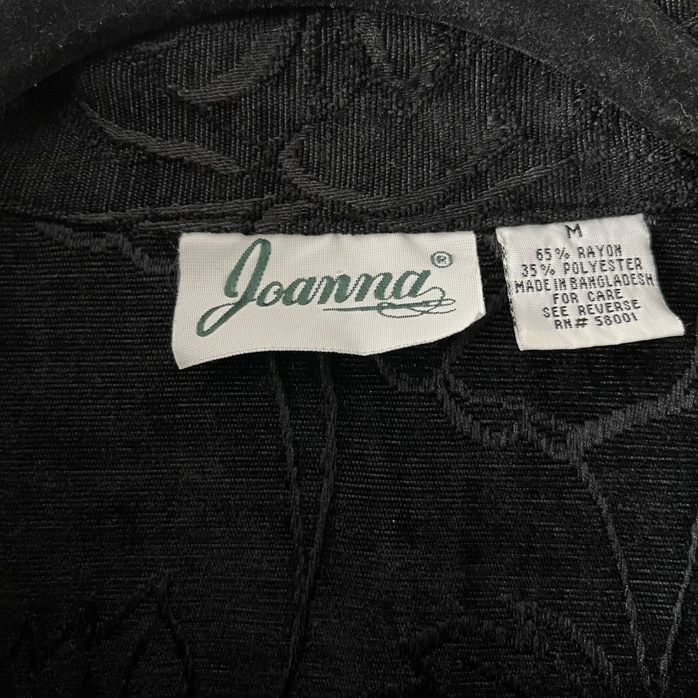 VTG Joanna Blouse Women's Size Medium, Black Long Sleeve Button Up Shoulder Pads - Picture 5 of 9